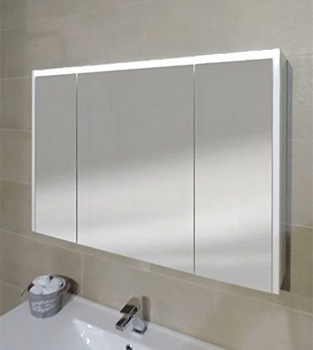 Specchiera specchio bagno pensile contenitore 3 ante, fascia led, cm.67x91,7x15