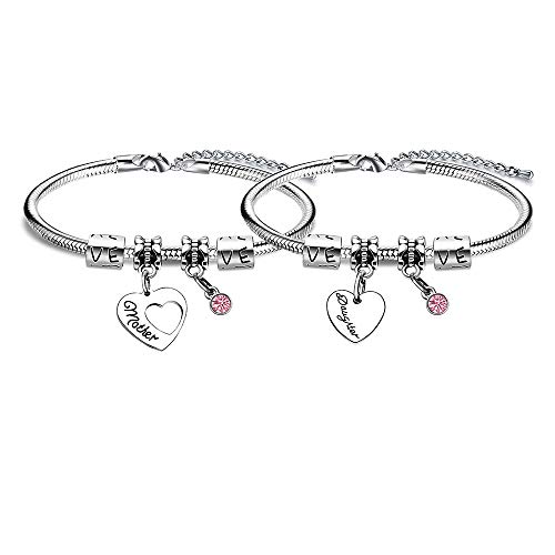 2 braccialetti per madre e figlia, con cristalli rosa, da donna, Cristallo Acciaio inossidabile