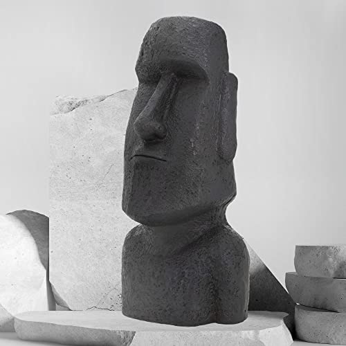 ECD Germany Statua Moai Isola di Pasqua Rapa Nui Scultura Testa Decorazione Casa Giardino Acquario per Interno Esterno 78 cm Pietra Resina Sintetica Artificiale Elemento Decorativo Ornamento Antracite