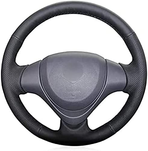 LCFZDQ Coprivolante adatto per Suzuki Jimny 2015-2018, fai da te cucito a mano in pelle nera copertura del volante auto, filo nero