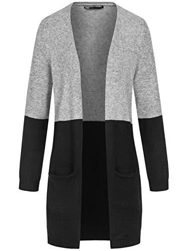 ONLY Long Knitted Cardigan, Medium Grey Melange/Stripes/Black, M Donna
