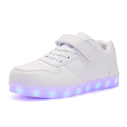 Voovix Bambini LED Light-up Scarpe con Telecomando Low-Top Lampeggiante Sneakers con Luci per Ragazze e Ragazzi(Bianco,EU30)