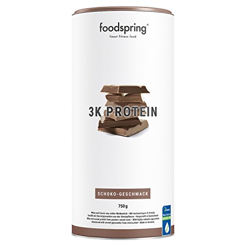 foodspring Proteine 3K, Cioccolato, 750g, Siero del latte e caseina da puro latte di mucche allevate al pascolo