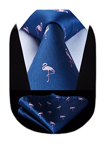 HISDERN Cravatte uomo blu navy e rosa Fazzoletto fantasia fenicotteri Cravatta da matrimonio business elegante cravatta set