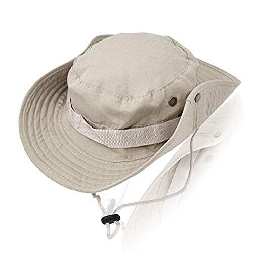 Cappello Boonie Uomo Donna Anti UV Protezione Solare a Tesa Larga Cappello per Esterni Safari Cappello da Sole per Esterno Escursionismo Campeggio Viaggi (Beige)