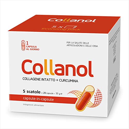 Collanol: salvaguardia della salute articolare. Formula liquida in capsula doppia. Collagene 3D + curcumina micellare. 1 caps al giorno (5 Pezzi)