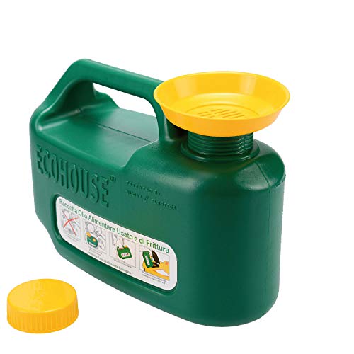 ECOHOUSE Light 5.5LT Tanica Verde per Il Recupero e contenimento dell'olio Alimentare Usato e di frittura per Raccolta differenziata con Tappo Sicurezza Bimbo,Imbuto e griglia filtraggio,plastica