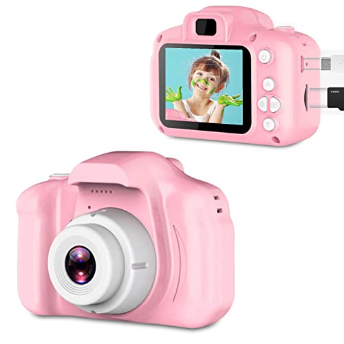 Mini portatile HD 1080P Fotocamera digitale per bambini Foto/video Macchina fotografica giocattolo da viaggio all'aperto Buoni regali per bambini Kds con schermo a colori IPS da 2,0 pollici(Rosa)