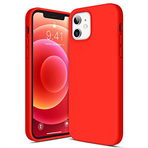 CANSHN Silicone Liquido Custodia Cover per iPhone 12 mini, [Protezione Full Body] Sottile in Gomma Gel Morbida Setoso Cover per da 5,4'' 2020 5G - Rossa