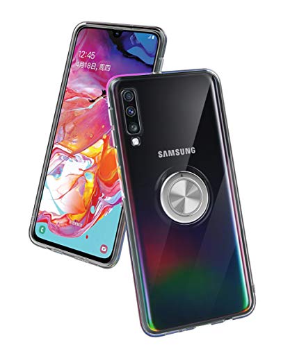 SORAKA Cover trasparente per Samsung Galaxy A7 2018 con anello rotante a 360 gradi e piastra metallica per Supporto Auto Smartphone Magnetico,Custodia in TPU trasparente Ultrasottile