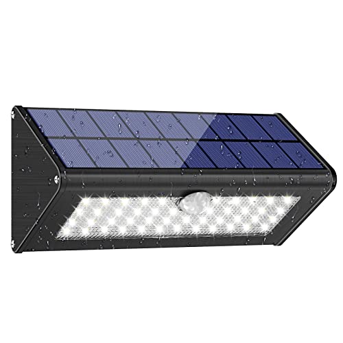 Licwshi Luce Solare Esterno 46 LED con Sensore di Movimento a Infrarossi PIR, Applique da Esterno per Pareti Impermeabili IP65 in Alluminio Mentale per Esterni per Giardino, Strada, Patio