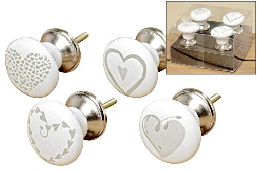 Pomelli per mobili o porte, con disegni a forma di cuore, 4 pezzi, altezza 6 cm, in dolomite