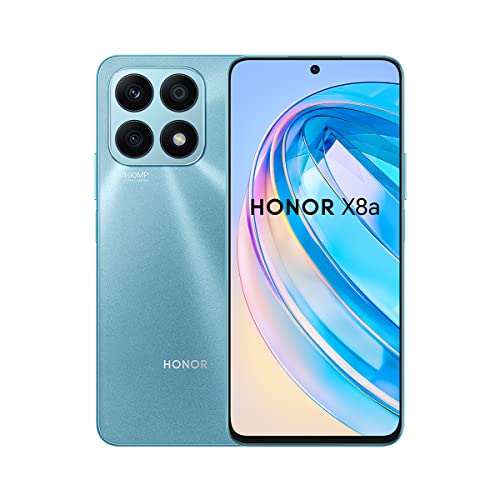 HONOR X8a Smartphone, Fotocamera Tripla da 100MP, Display FullView da 6,7 Pollici a 90 Hz, 6GB + 128GB, Android 12, Doppia SIM, Lago Ciano