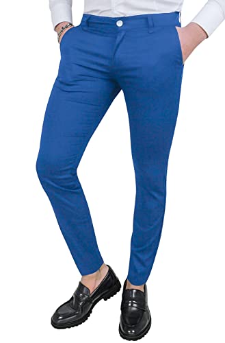 Evoga Pantaloni Uomo Estivi Slim Fit Casual Eleganti in Cotone (48, Blu Elettrico)