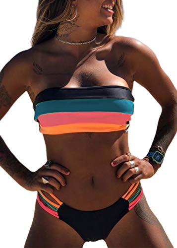 JFAN Costumi da Bagno per Donna Free Wire Brasiliana Push up Triangolo Bikini Sexy Costumi da Bagno a Due Pezzi da Spiaggia con Stampa a Righe Estive