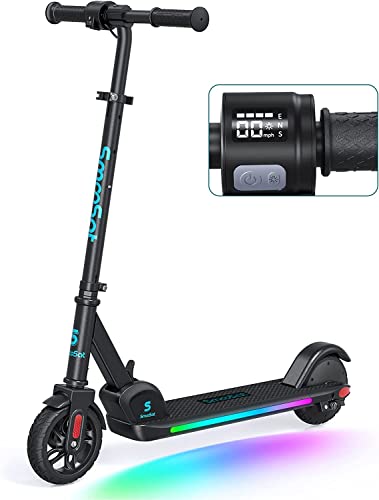 SmooSat E9 PRO scooter elettrico per bambini, luce arcobaleno colorata, display a LED, velocità e altezza regolabili, pieghevole, età 8 bambini