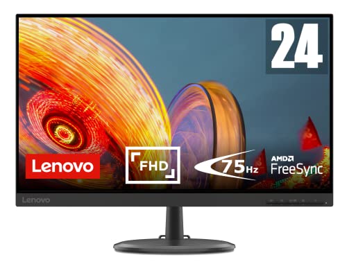 Lenovo C24-25 Monitor - Display 24'' FullHD (1920 x 1080, VA, Bordi Ultrasottili, FreeSync, 4ms, 75Hz, Cavo VGA, Input HDMI + VGA) - Black - Esclusiva Amazon