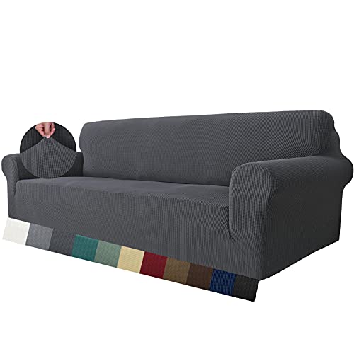 MAXIJIN Fodera per divano super elasticizzata per 3 posti, 1 pezzo Fodera per divano jacquard Protezione per mobili Cani Pet Friendly Fodera per divano aderente (3 posto, Grigio Scuro)