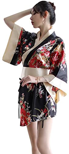 HNYBD Kimono giapponese sexy abito tradizionale lingerie Yukata donna costumi pigiama, Nero , Etichettalia unica