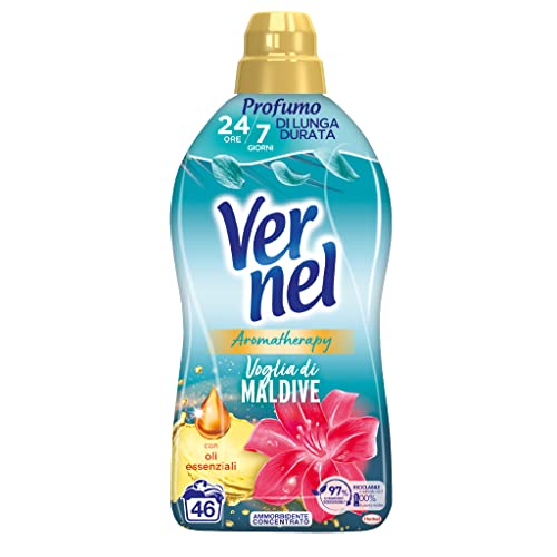 Vernel Aromatherapy Voglia di Maldive, Ammorbidente Lavatrice Concentrato, Sensazione Di Profumo Come Appena Lavato, confezione singola da 46 lavaggi