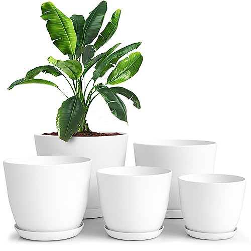 Utopia Home Vasi per piante da interno con drenaggio Confezione da 5 -(18-17-15-13-12) cm Vasi decorativi per piante da interno - vasi di plastica per piante da interno, fiori, cactus