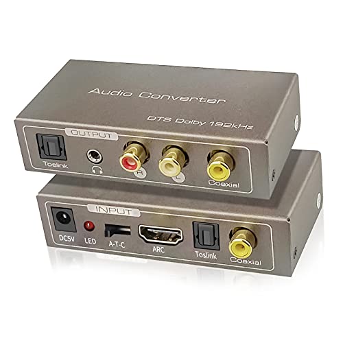 Tihokile Convertitore Audio Digitale Analogico Multifunzione 192 KHz, Convertitore Audio da HDMI Arc/Ottico/Coassiale a Ottico/Stereo RCA (L/R)/Jack 3,5 mm/Coassiale Support PCM per PS4 HDTV DVD