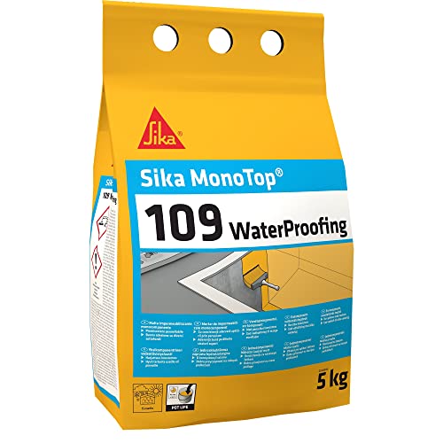 Sika - Sika Monotop 109 Waterproofing, Grigia - Malta cementizia monocomponente - Per muri di fondazione, serbatoi, ecc. - Impermeabilizzante - 5kg