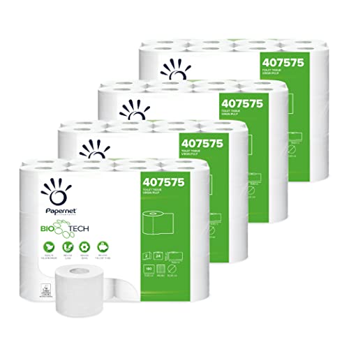 Papernet Bio Tech - Carta Igienica 407575, 4 Confezioni da 24 Rotoli in Pura Cellulosa da 19,8 m Ciascuno, Combatte Naturalmente i Batteri Patogeni, 2 Veli, 180 Strappi da 9,5x11cm