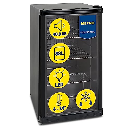 METRO Professional Mini frigorifero per bevande GPC1088 con porta in vetro, 88 L, nero, 1.052 kWh/24h, con ripiano regolabile, ideale per attività gastronomiche, bar e negozi
