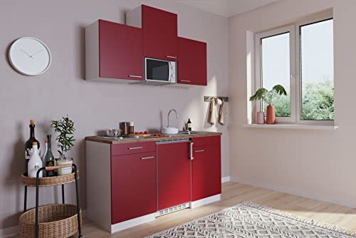 respekta KB150WRMI - Blocco cucina mini con microonde, 150 cm, colore bianco/rosso