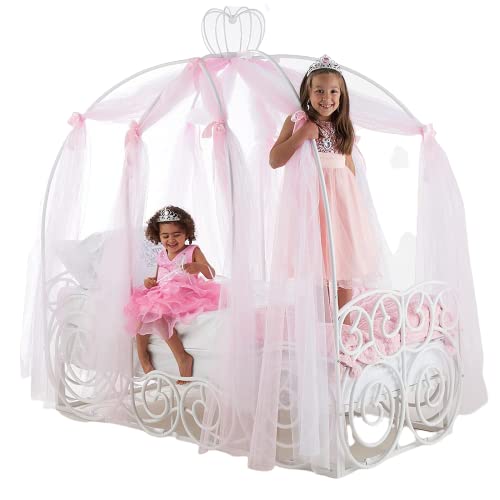 Perfect Princess Beds – Letto singolo per bambine con baldacchino rosa e bianco su misura – Letto da principessa incantato in acciaio tubolare per bambini