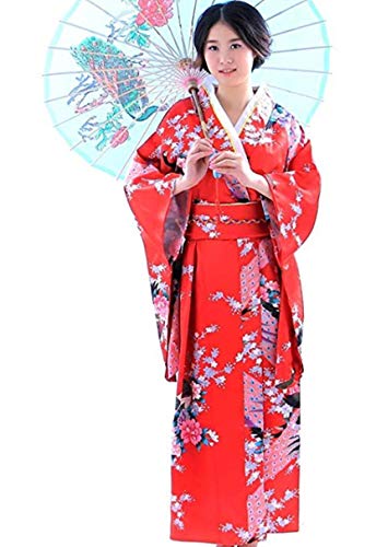 Botanmu Vestito giapponese delle donne di Kimono del vestito dal cosplay del costume 5 di colori della fotografia (Rosso)