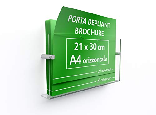 adv-smart Porta Depliant Brochure da parete A4 orizzontale 30x21 cm - Espositore in Plexiglass con fissaggi in acciaio