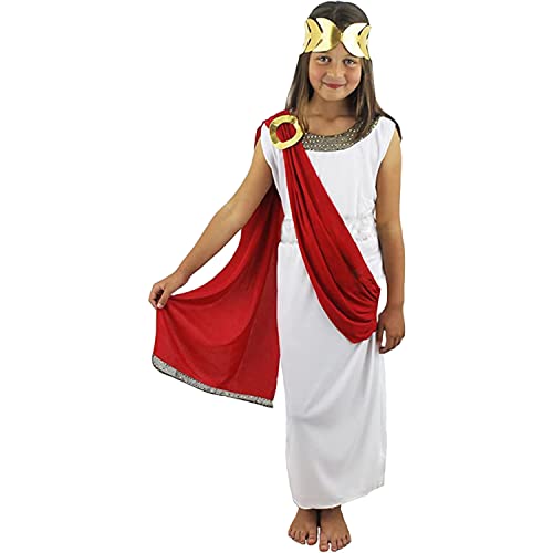 Costume da dea greca/romana per bambine, composto da vestito con fascia rossa e copricapo, 4-14 anni