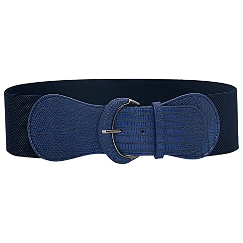 Cintura in vita da donna Cintura elastica in pelle tinta unita moda cintura elastica per abito da donna decorazione gonna lunga vita alta, Blu, Etichettalia unica