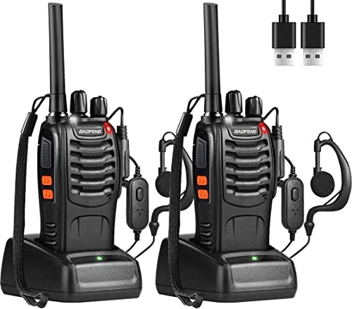 Baofeng Walkie Talkie PMR446 Senza Licenza, Antenna Non Rimovibile, 16 canali Walkie-talkie professionali ricaricabili a lungo raggio con base per caricabatterie USB e auricolari (2 pezzi)