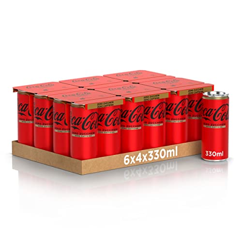 Coca-Cola Zero Zuccheri Zero Caffeina – 24 Lattine da 330 ml, Tutto il Gusto Coca-Cola Senza Calorie e Senza Caffeina, Lattina 100% riciclabile, Bevanda Analcolica con Edulcoranti