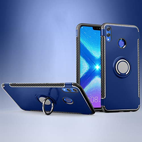 Labanema Custodia per Huawei Honor 8X /Honor View 10 Lite, Cavalletto con Anello in Metallo,360°Rotazione Protettiva in TPU & PC Morbida, Compatibile con Supporto Magnetico per Auto - Blu
