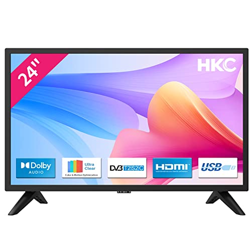 HKC 24F1D TV 24 pollici (televisore 61 cm), Dolby Audio, Triplo Tuner DVB-C/T2/S2, CI+, HDMI, USB, VGA per collegamento al PC, modalità Hotel inclusa, (versione 2022)
