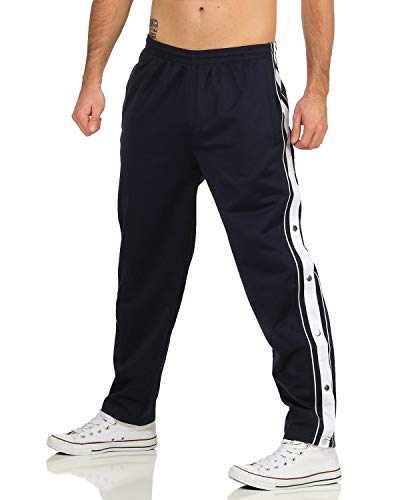 ZARMEXX - Pantaloni sportivi da uomo con bottoni laterali, per il tempo libero e lo jogging, blu navy, L