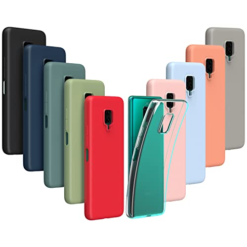 Iuveruln 10X Cover Compatibile con Xiaomi Redmi Note 9S/Note 9 PRO/Note 9 PRO Max, Custodia in TPU Tinta Unita Silicone Morbido, Cover Ultra Sottile AntiGraffio e Antiurto- Trasparente+9 Colori