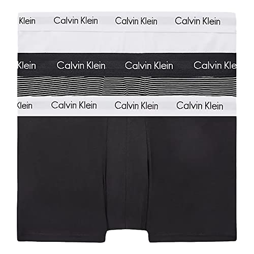 Calvin Klein Low Rise Trunk 3pk Boxer, Multicolore (White/B&w Stripe/Black), L (Pacco da 3) Uomo