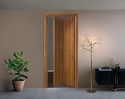 Porta interna a libro in laminato Noce Chiaro Tanganica Naturale porta pieghevole con serratura Finitura Cromata 80X210