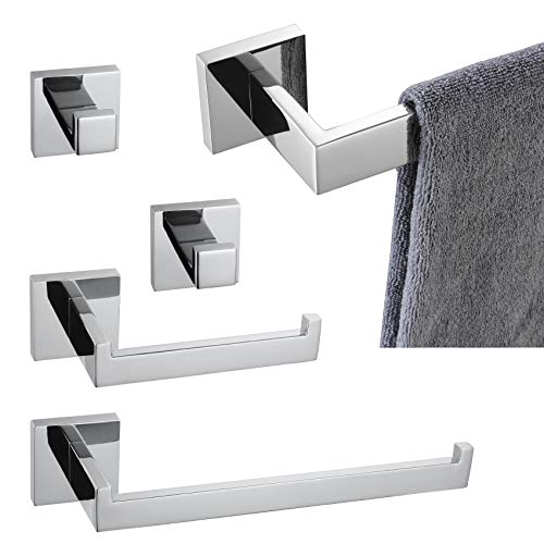 KOKOSIRI Set di 5 pezzi di accessori per il bagno in acciaio INOX lucido porta carta igienica gancio per accappatoio montaggio a parete finitura lucida B05A5-CH