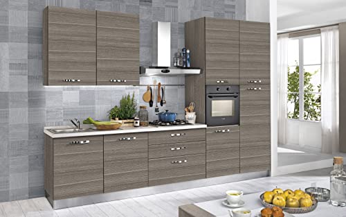 Cucina completa di elettrodomestici (forno, lavandino, cappa cottura) design lineare - effetto eucalipto grigio- Dimensioni: cm. 330 x 60 x 240- lavandino a sinistra
