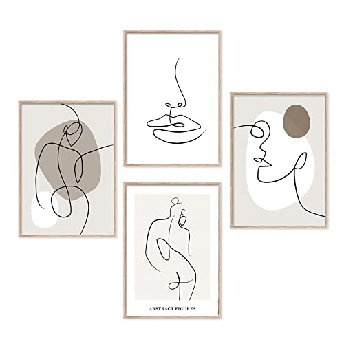 Poster Quadri Moderni, Set di Stampe da Parete di Linee Astratte, Dipinti Moderni Beige, Decorazioni da Muro per Soggiorno, Camera da Letto - Senza cornice (4xA4)