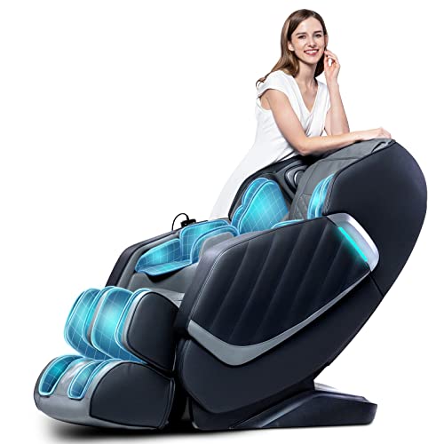HealthRelife Poltrona massaggiante per tutto il corpo, sedia da massaggio intelligente Zero Gravity, mani robotiche 3D, con guida SL, poltrona relax, altoparlante Bluetooth, nero