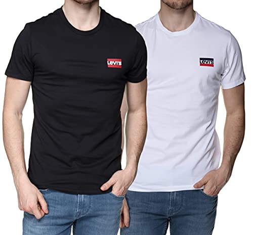 Levi's 2Pk Crewneck Graphic, T-Shirt Uomo, Multicolore (2 Pack Sw White/ Mineral Black 0000), Large