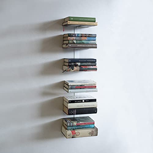 MILUKA Set 2 Scaffale Libreria Verticale 35 cm | da Parete Sospesa | Porta Libri, CD, Mensole libri Invisibili | Bianca con 6 livelli