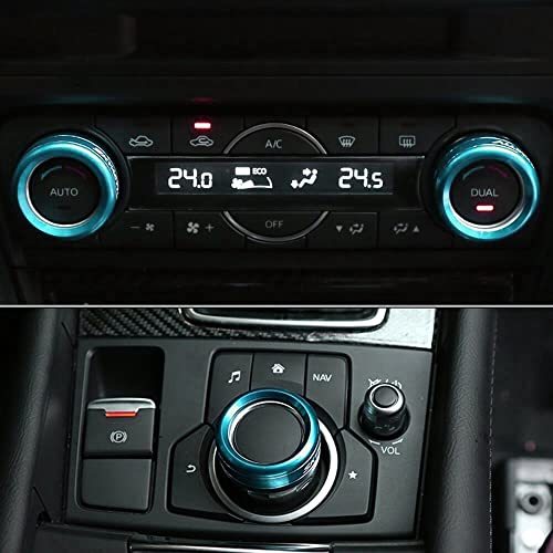 Qirc Anello aria condizionata interna per Mazda 3 6 CX5 CX9 2014-2018 anello di controllo dell'aria condizionata interno manopola copertura (blu)